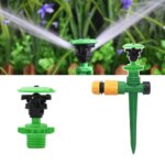 Arroseur de jardin à buse rotative vu sous plusieurs angles.