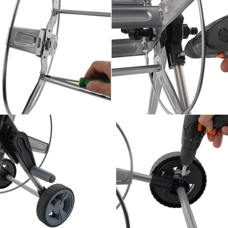 Chariot Enrouleur De Tuyau D'arrosage Avec 2 Roues, Poignée Portable Rétractable En Métal Pour Tuyau De Patio, Pelouse, Ferme (couleur : Conduite D'eau De 60 Mètres