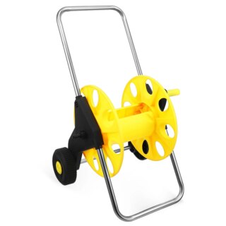 Sur fond blanc, on voit un enrouleur chariot jaune.